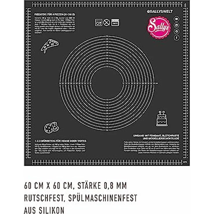 Sallys Silikon Backmatte/Gewebematte - Silikon - groß (60x60) BPA frei - Antihaftbeschichtung, präzise Messungen, leicht zu reinigen, Platzsparend, umweltfreundlich – Bild 2