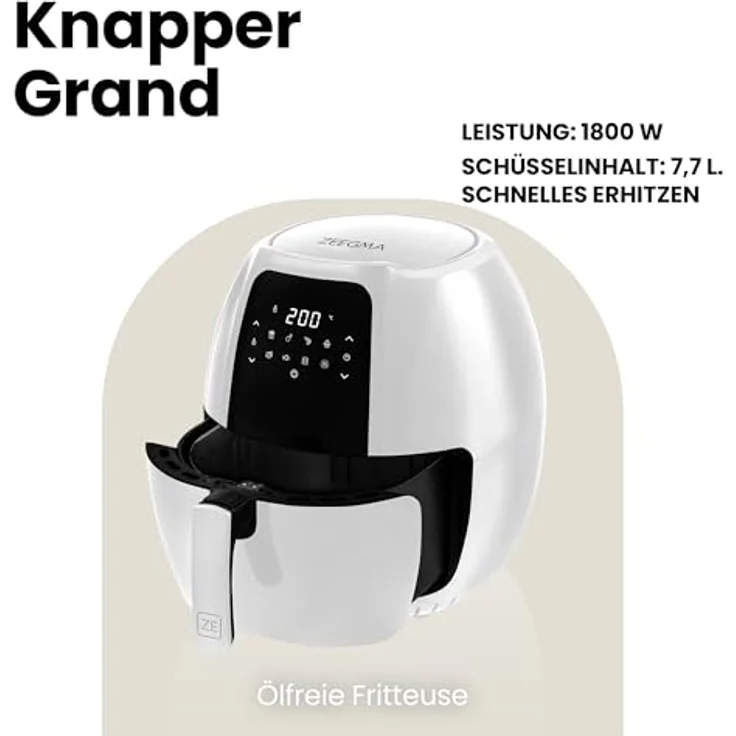 Zeegma Knapper Grand 1800W Air Fryer Gesundes Frittieren ohne Fett, 60-Sekunden Aufheizzeit, 6L Korb, 9 Programme, Spülmaschinenfest, LCD-Touchpanel, Energieeffizientes Kochen – Bild 2