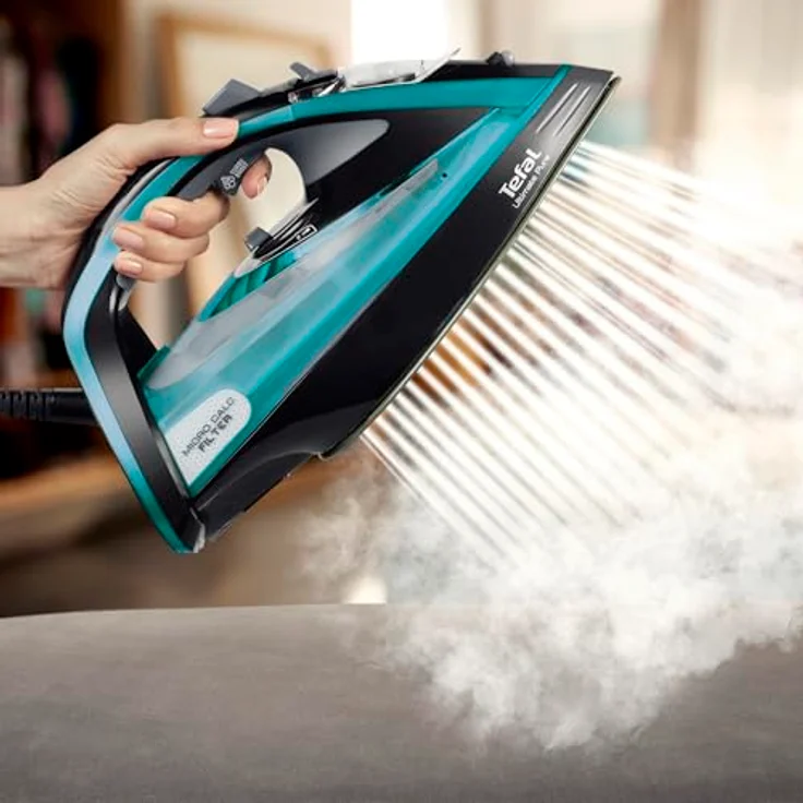 Tefal Ultimate Pure FV9844 Bügeleisen Trocken- und Dampfbügeleisen Durilium Autoclean-Bügelsohle Schwarz, Blau 3200 W – Bild 3