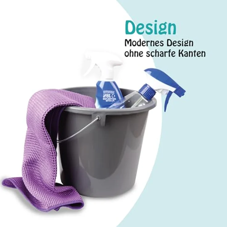 ProHome Putzeimer Kunststoff-Eimer 5 Liter, stapelbar, BPA-frei, mit Metallbügel, in Blau und Anthrazit, Made in EU – Bild 3