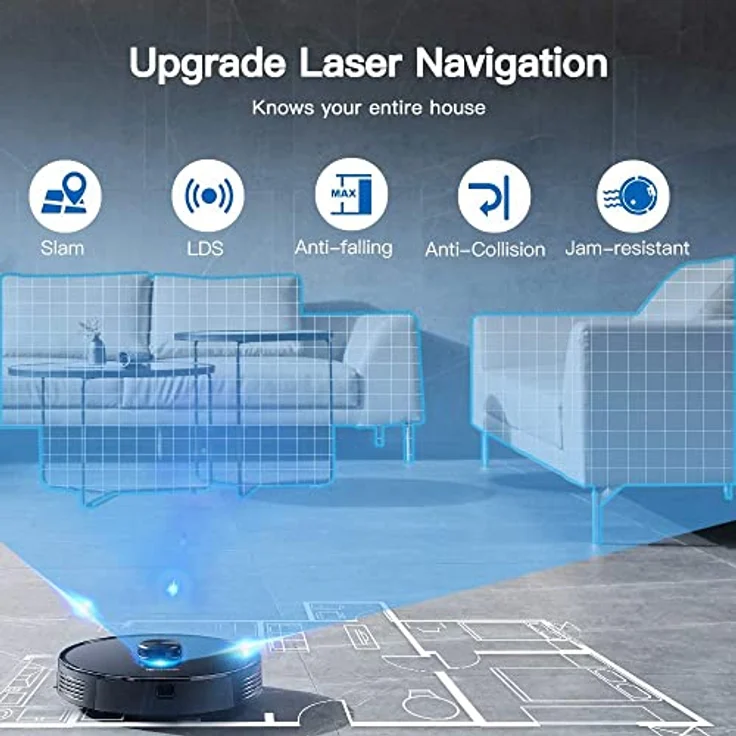 Proscenic M7 PRO WLAN Saugroboter, Staubsauger Roboter mit Laser-Navigation, App- und Alexa Steuerung, Saugroboter mit Wischfunktion, starke Saugkraft für Tierhaare und Teppiche – Bild 4