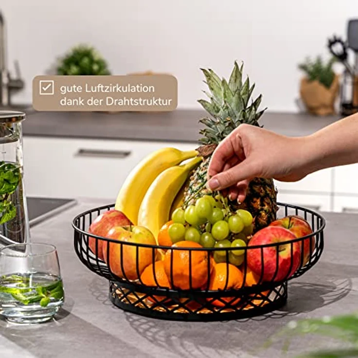 bremermann Obstkorb, Obstschale rund, Ø ca. 33,5 cm, schwarz matt, Bambusboden – Bild 4