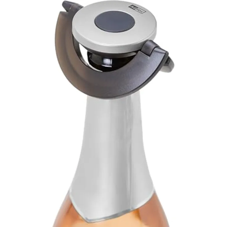 AdHoc FV53 GUSTO, dichter Sekt- und Champagnerverschluss aus Kunststoff/Silikon, black & silver, super flach und dicht, inkl. Geschenkverpackung