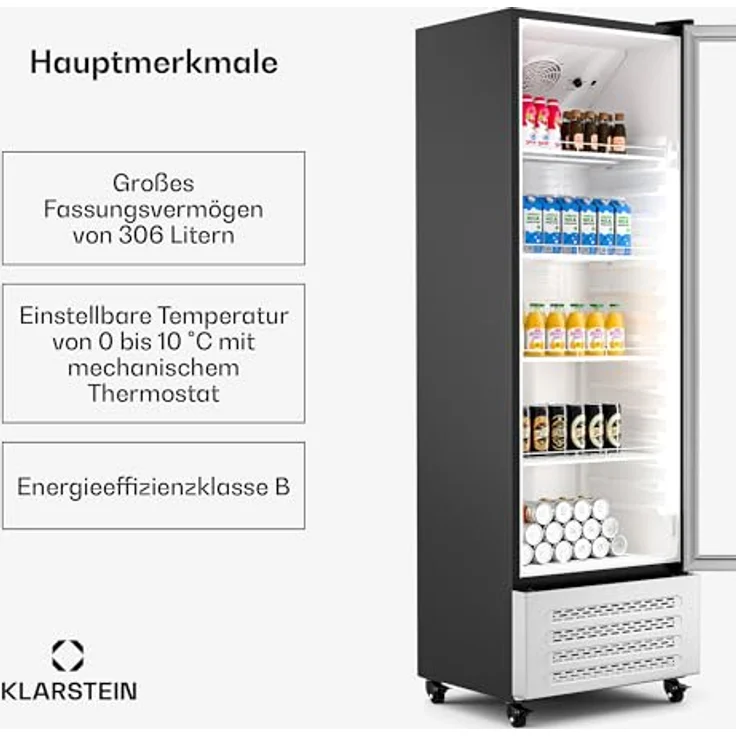 Klarstein GrandCooler HEA-GCoolerBK-306L, 306 Liter Getränkekühlschrank mit B-Energieeffizienzklasse, 4 verstellbare Regale, doppelt verglaste Tür, 187 cm hoch, silberfarben – Bild 2