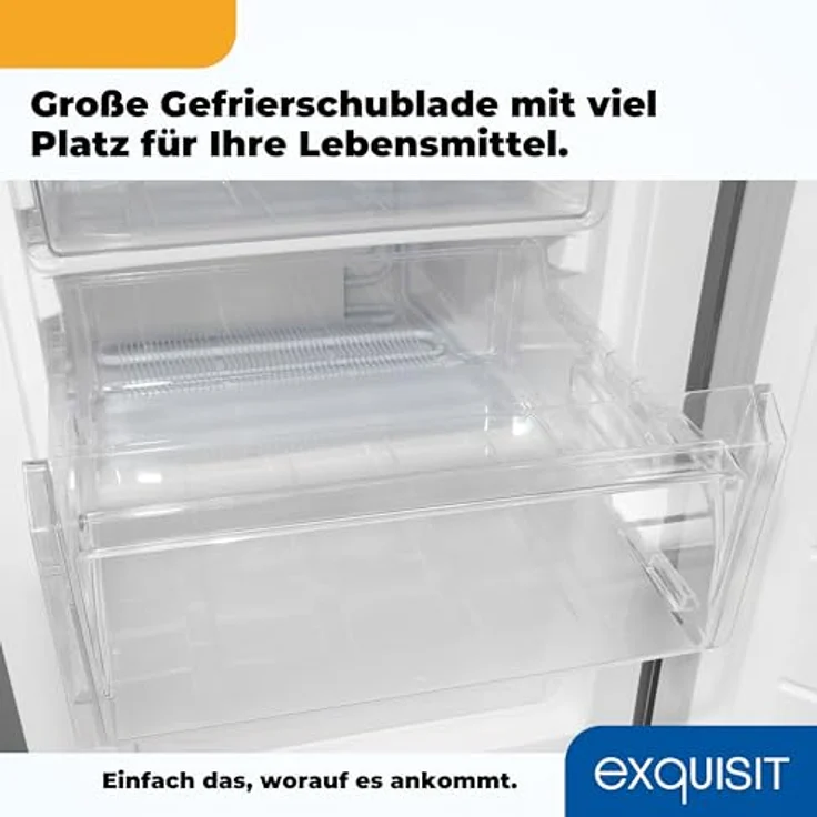 Exquisit Kühl-Gefrierkombination KGC265-70-040D inoxlook, 262 Liter, 4 Glasablagen, 3 Gefrierschubladen, 4-Sterne-Gefrierfach – Bild 9