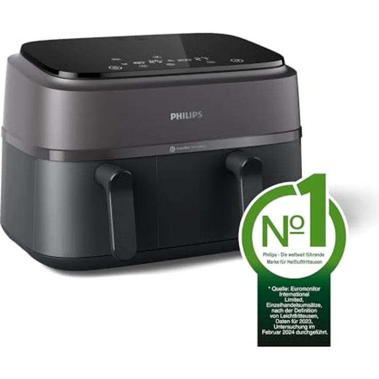 Philips Dual Basket Airfryer 3000-Serie, 9L, 2 Schubladen, Rapid Air Technologie, HomeID-App, 90% Weniger Fett, Energiesparend – Bild 2