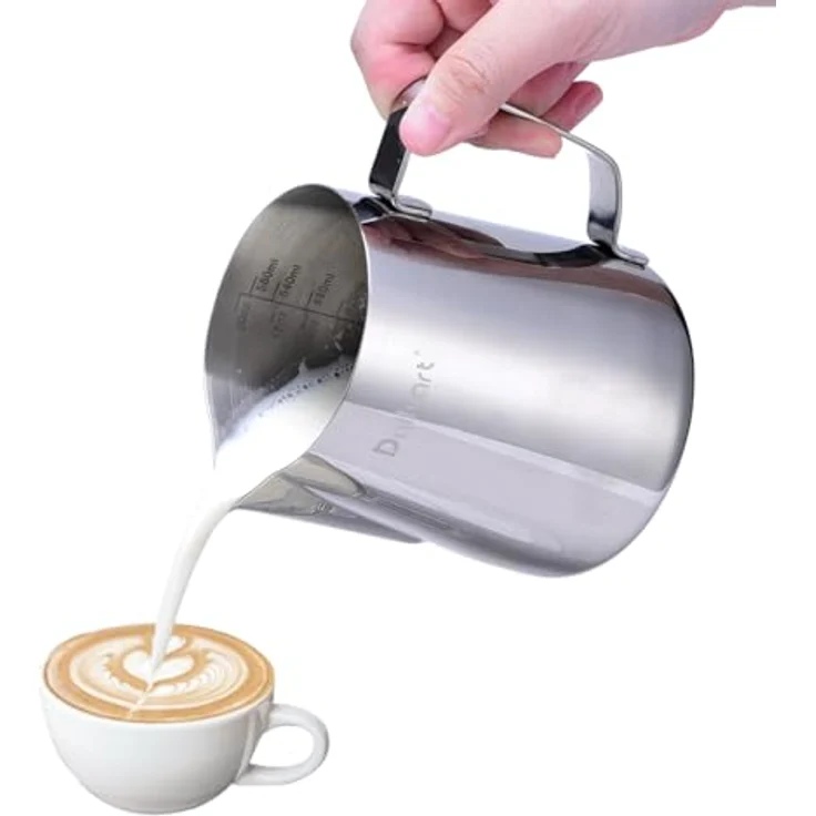 Dailyart Milchkanne 600ml aus 304 Edelstahl, tropfenloser Auslauf für Latte Art, ergonomischer Griff, Silber – Bild 1
