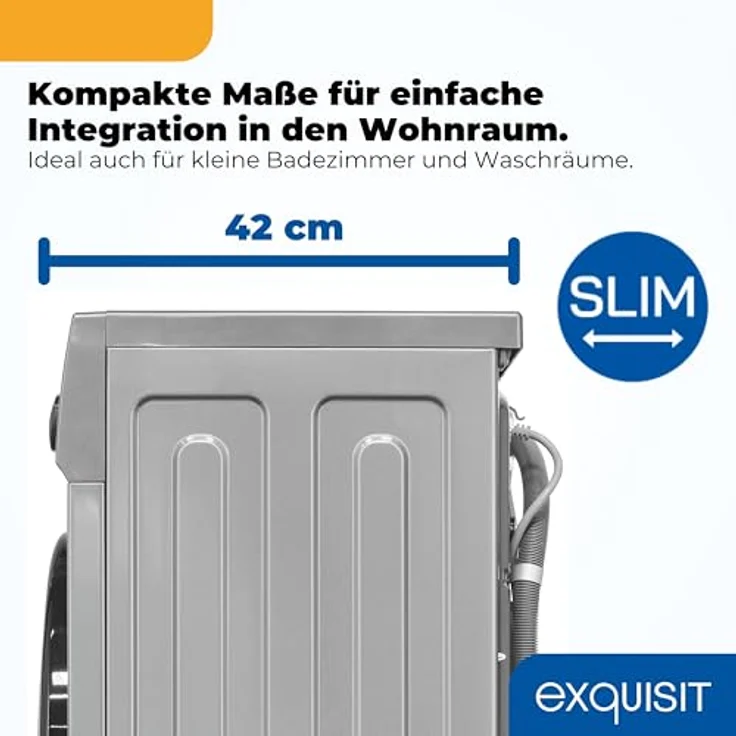 Exquisit WA56110-021A, schmale Waschmaschine 6 kg, Energieklasse A, 1000 U/min, Sportprogramm, leise 76 dB, inoxlook - Grau – Bild 5