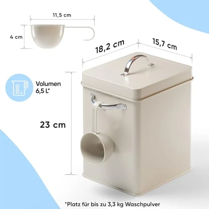 Björn&Schiller Waschpulver Aufbewahrungsbox 6,5 L, Waschmittel Aufbewahrung, Metall Waschmittelbox, Waschmittelbehälter mit Dosierer, Box für Spülmaschinenpulver, Geschirrspülpulver Behälter - Preisvergleich – Bild 4