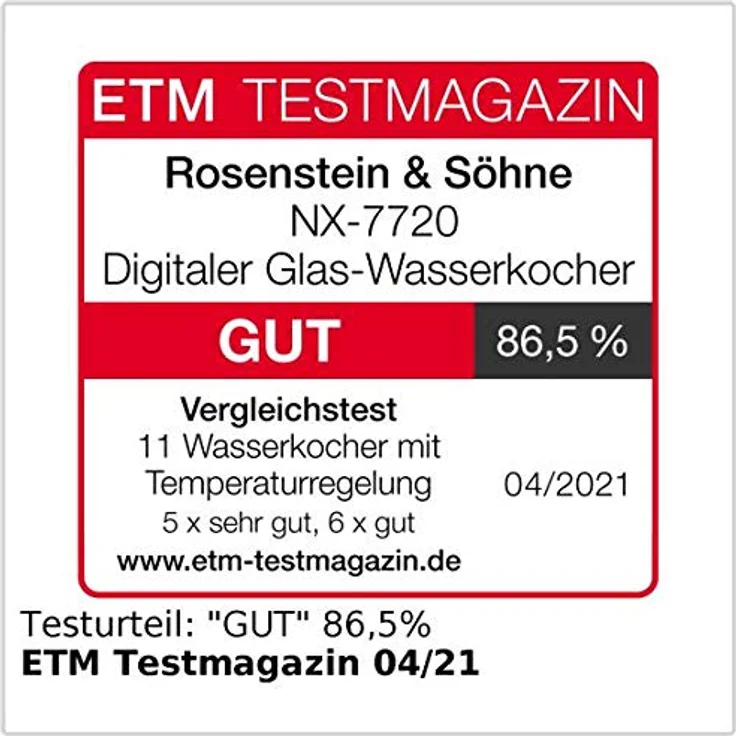 Rosenstein & Söhne Glas-Wasserkocher, 2200W, 1,7L, Temperaturwarhl, transparent, weiß – Bild 7