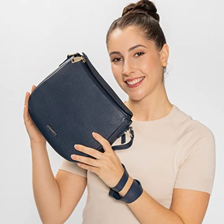 Lazarotti Bologna Leather Umhängetasche, Leder 25 cm, mit Reißverschlussfächern, Blau – Bild 6