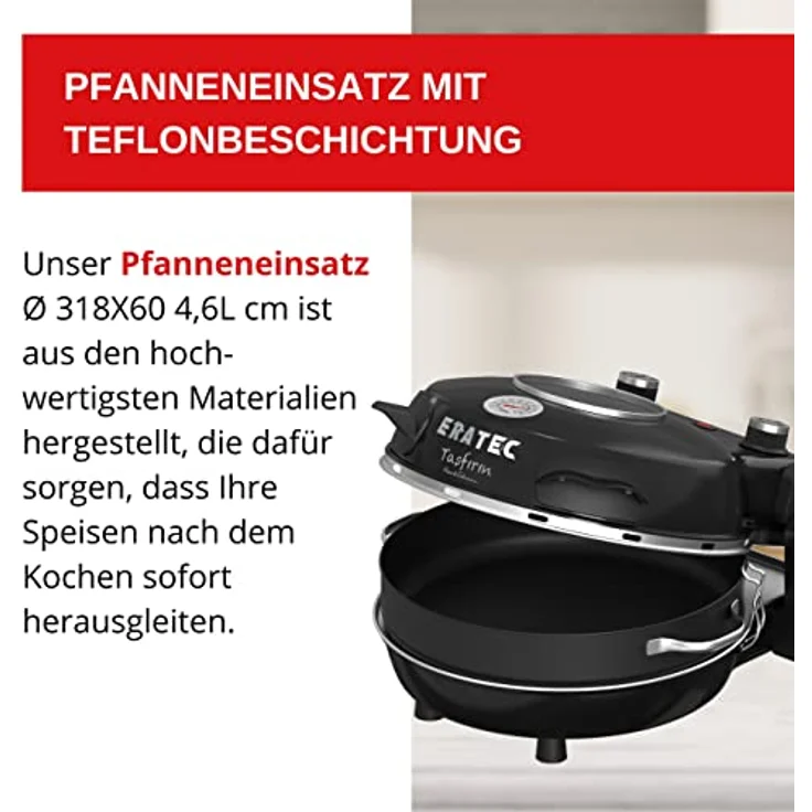 ERATEC-Pizzaofen,SET-PM-27.Temperatur bis zu 400°C mit 5 Garstufen,Pizza 4 Minuten fertig inkl. Zubehör: 32 cm Feuerfeste Steinplatte- XXL Pfanneneinsatz -Pizzaschieber-Pizzaschneider. – Bild 5