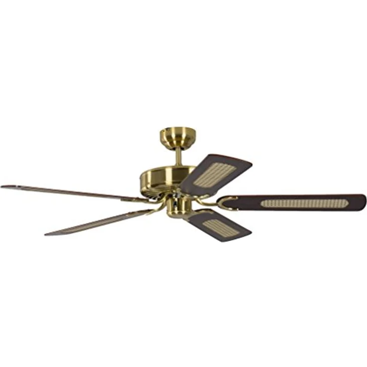 Deckenventilator ohne Beleuchtung Potkuri, Gehäuse Messing seidenmatt, Wendeflügel Mahagoni oder Mahagoni mit Rattaneinlage , 132 cm, für Räume bis zu 25m² – Bild 2