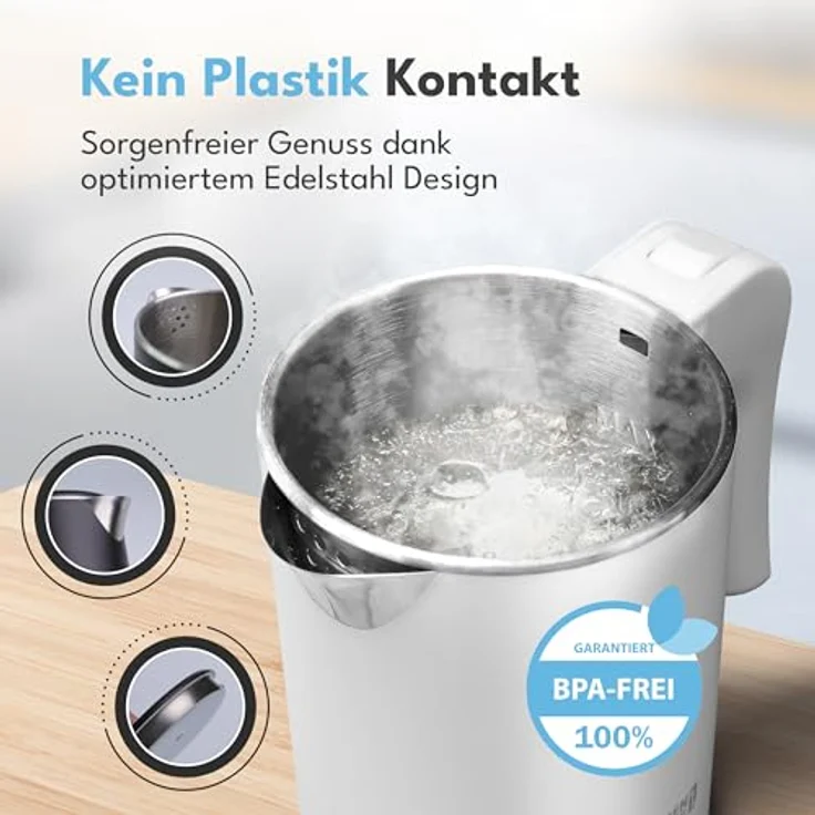 Lebenlang Reise-Wasserkocher 0,5L, Edelstahlgehäuse, 600W, BPA-frei, kompakt in Schwarz & Weiß, mit automatischer Abschaltung – Bild 3