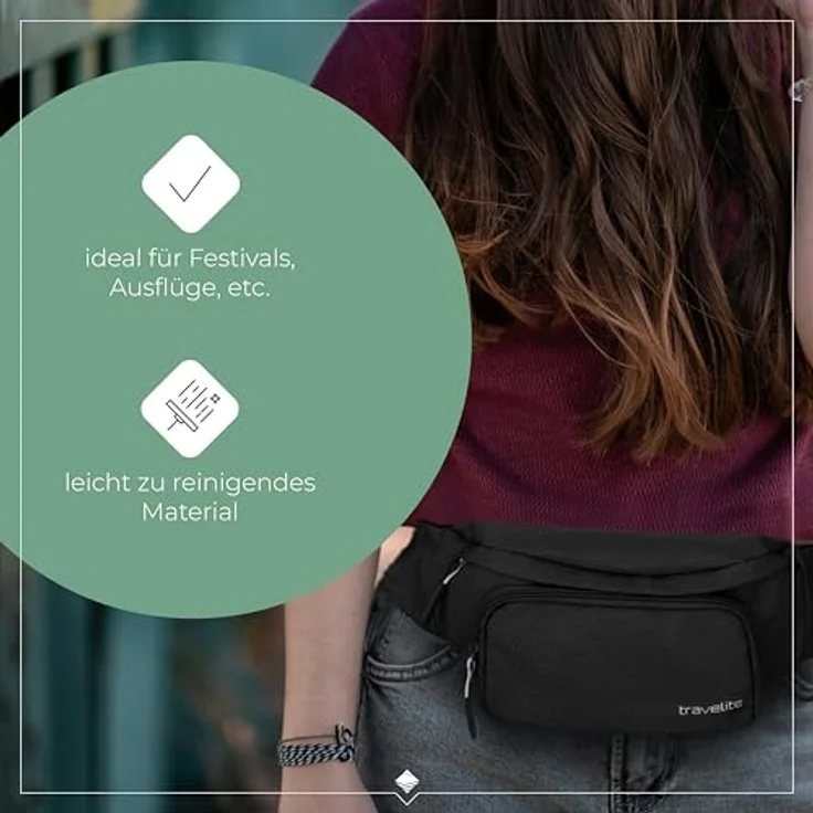 Travelite Kick Off Gürteltasche, 30 cm, salbei, 100% Polyester, kompakte Bauweise – Bild 5