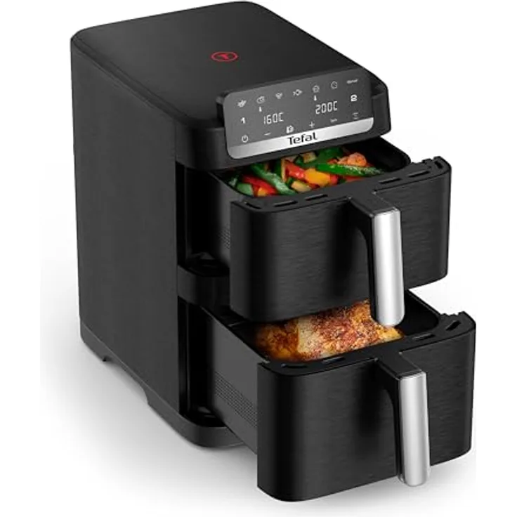 Tefal Heißluftfritteuse EY7528 Easy Fry Crispy Stack, Doppelkammer, platzsparendes Design, 6 L + 4 L