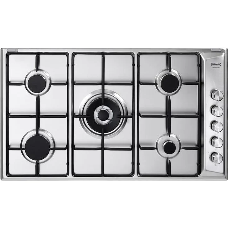 De'Longhi DLI 59 DD, Edelstahl-Einbaukochfeld 90 cm mit 5 Gasflammen für präzise Temperaturkontrolle, Silber