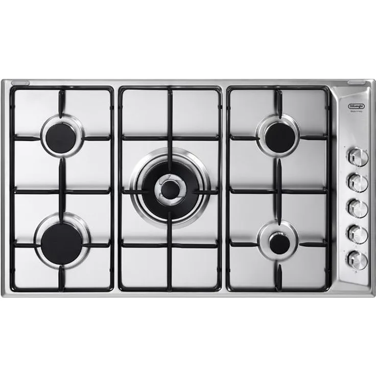 De'Longhi DLI 59 DD, Edelstahl-Einbaukochfeld 90 cm mit 5 Gasflammen für präzise Temperaturkontrolle, Silber
