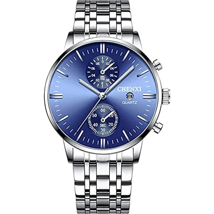 JewelryWe Herren Armbanduhr Edelstahl Quarz Analog Quarzuhr mit Kalender, 3ATM wasserdicht, Silber Blau – Bild 1