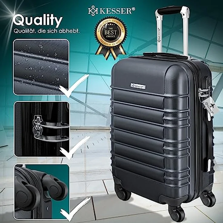 KESSER® Handgepäck Reisekoffer Hartschalen-Koffer Inkl. Kofferwaage + Gepäckanhänger Trolley Gepäck Rollkoffer Zahlenschloss 4 Rollen ABS-Hartschale Teleskopgriff (55x40x25cm / 55 Liter Anthrazit) – Bild 3