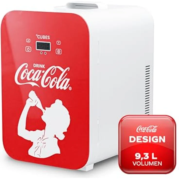°CUBES Coca-Cola Mini Kühlschrank 9,3L, Kompakter Kühlschrank mit Glasdruck & LCD-Touch-Display, leise & energieeffizient, 12V/220V für Auto & Haushalt – Bild 1