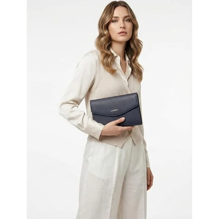 Lazarotti Bologna Leather Clutch, Umhängetasche aus 100% Leder, 23 cm, blau – Bild 2