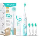 happybrush Elektrische Schall-Zahnbürste Eco VIBE 3 - Nachhaltig mit 6 Wochen Power-Akku, inkl. 3 Aufsteckbürsten und Zahnpasta - Weiß/Mint