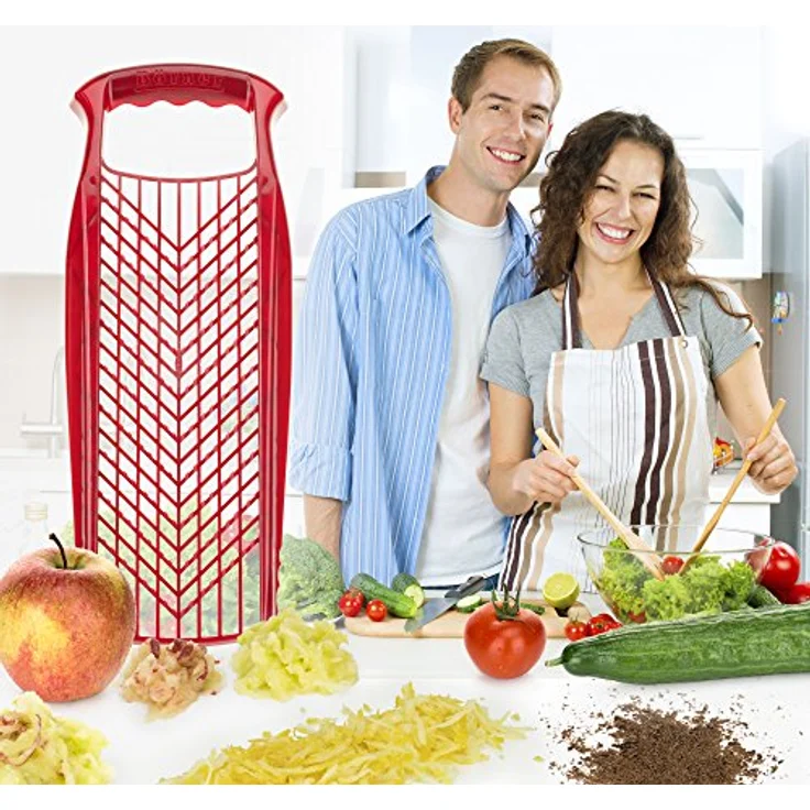 Börner Reibe PowerLine (Fein & Grob) • Küchenreibe für Gemüse, Obst und Käse • Gemüsereibe beidseitig verwendbar • Gemüsehobel • Käsereibe • Küchenhobel (Rot) – Bild 5