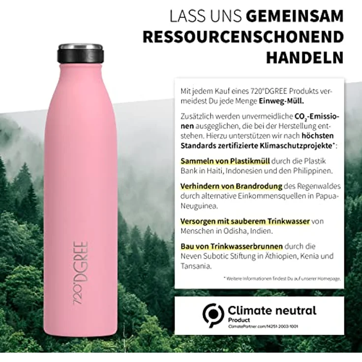 720°DGREE Edelstahl Trinkflasche “milkyBottle” - 1L - BPA-frei, Auslaufsicher, kohlensäuregeeignet, Thermosflasche für Sport, Uni, Outdoor – Bild 5