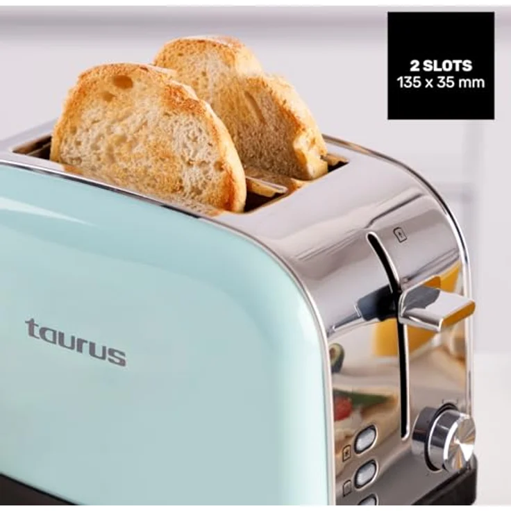 Taurus Toaster Vintage II Mint, 950 W, 2 Schlitze, 7 Bräunungsstufen, Edelstahlgehäuse, Retro-Design – Bild 5
