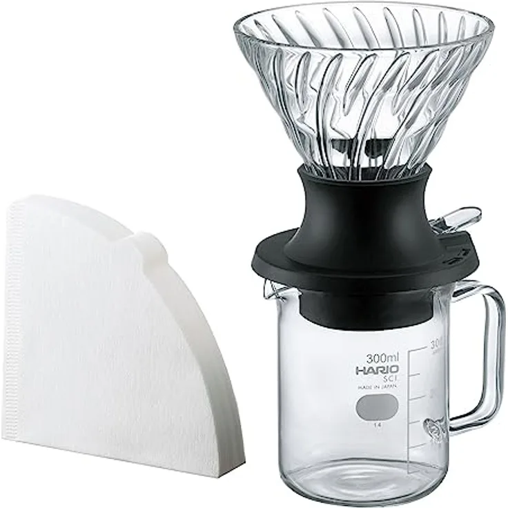 HARIO Start-Stop Dripper Set 200ml Handfilter Kaffeebereiter | SSD-5012-B, Schwarz