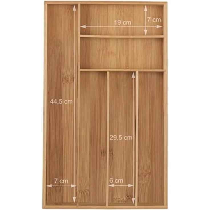 relaxdays Besteckkasten Besteckkasten Bambus 6 Fächer, Ordnungshelfer für Küchenutensilien und Schreibtischbedarf, natur – Bild 6