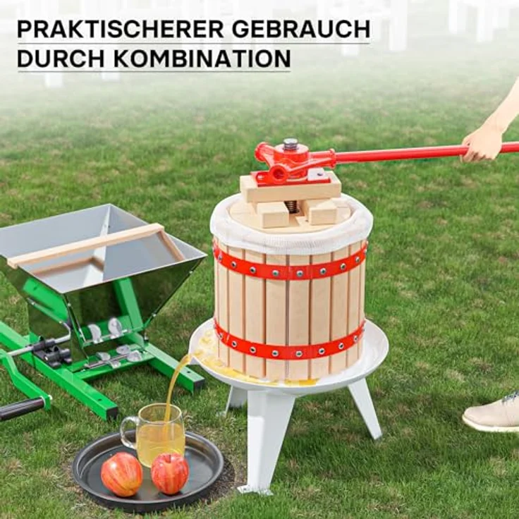 Wiltec Set 12L Obstpresse aus Buchenholz mit 7L Trichter, Presstuch und Obstmühle zur Saft- und Weinherstellung – Bild 5