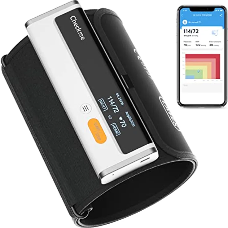 CheckMe Oberarm Kabelloses Blutdruckmessgerät mit EKG, Elektrisches Arm-Blutdruckmessgerät mit Bluetooth, Kostenlose App für iOS und Android