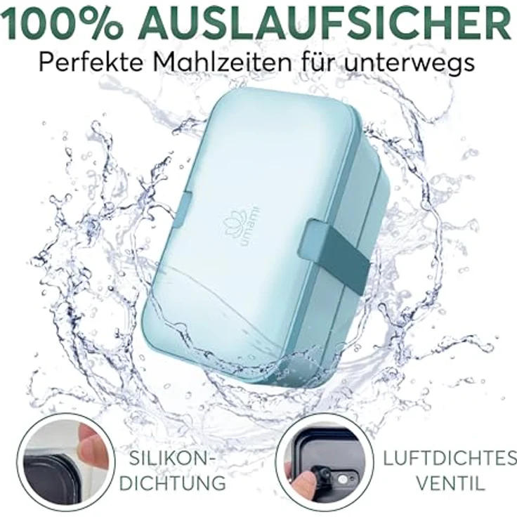 UMAMI Bento Lunchbox für Erwachsene mit Besteck, 2 Saucenbehältern, auslaufsicher, ideal für Salat und Snacks, 2 Etagen mit Fächern, leicht zu reinigen – Bild 3