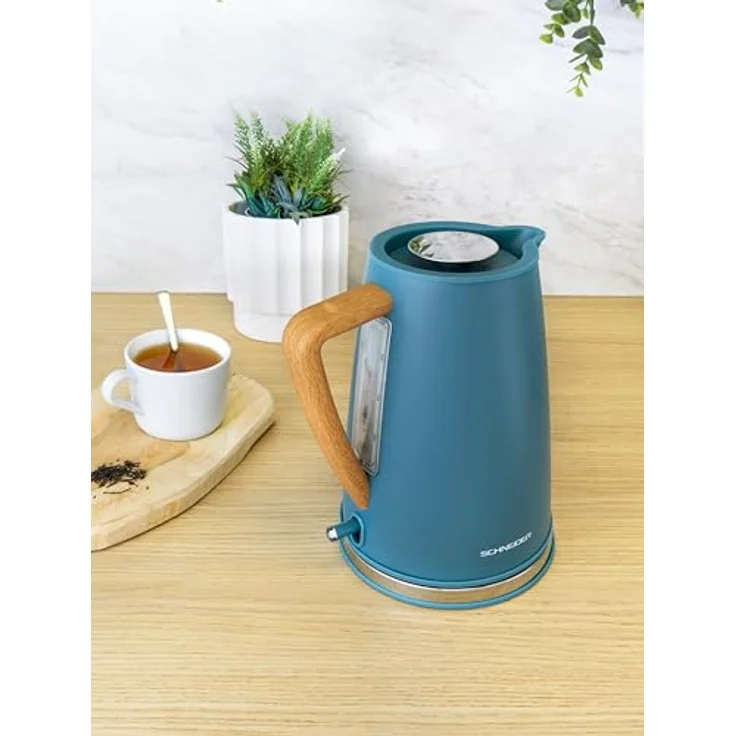 SCHNEIDER Fjord Line Wasserkocher 2200 Watt, Teekocher aus Edelstahl mit 1,7 Liter Fassungsvermögen, Wasserstandsanzeige, Abschaltautomatik, 360° Basisstation, Soft-Touch-Finish, petrol blau – Bild 5