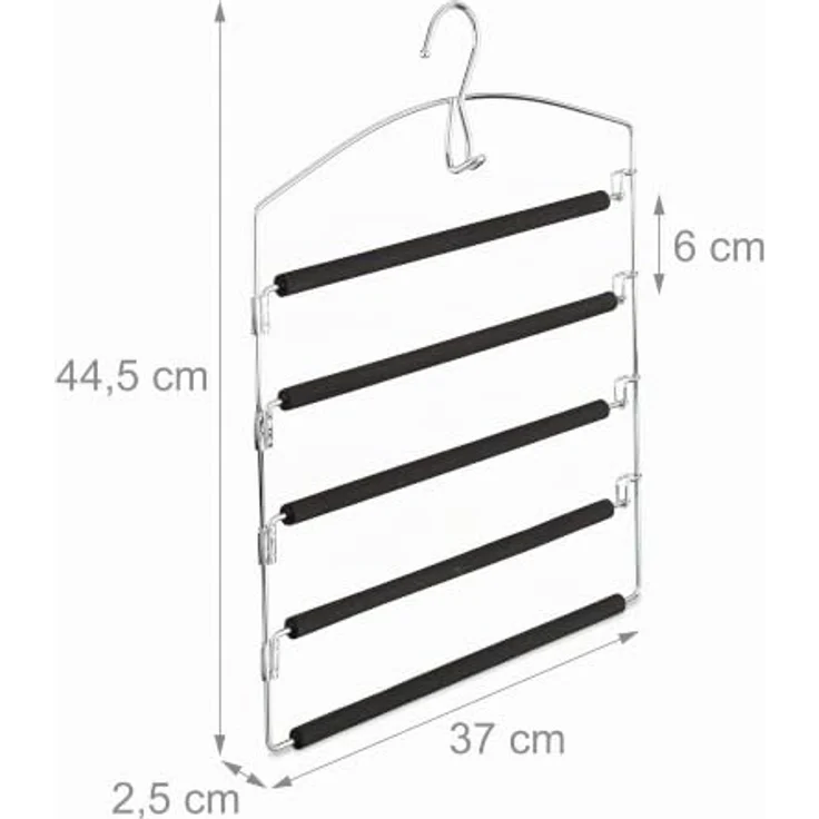 Relaxdays Hosenbügel, platzsparend für 5 Hosen, gepolstert, Metall, silber/schwarz, HBT: 44,5x37x2,7 cm – Bild 4