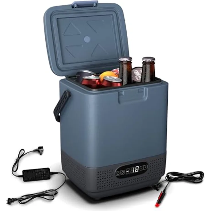 Klarstein SwiftFrost 12L Kompressor Kühlbox mit Gefrierfach – tragbare elektrische Kühlbox, LED-Anzeige, Dual Power (12 V/230 V), –20 °C bis 20 °C, ECO- und MAX-Modus, ideal für Camping und Auto, blau