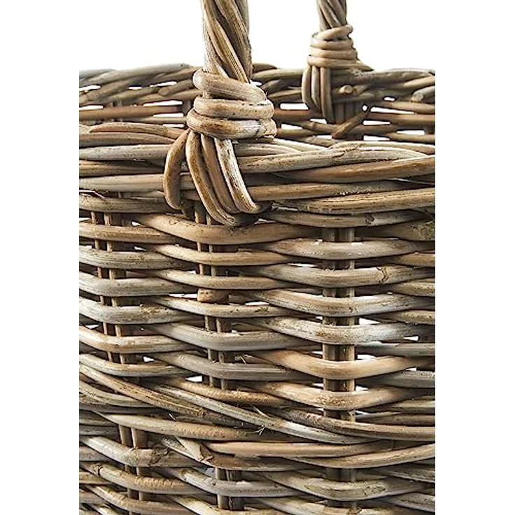 Kobolo Rattankorb Einkaufskorb, oval mit Henkel aus Rattan in kubu Grey, stabil, ca. 46 x 32 x 30/35 cm – Bild 2