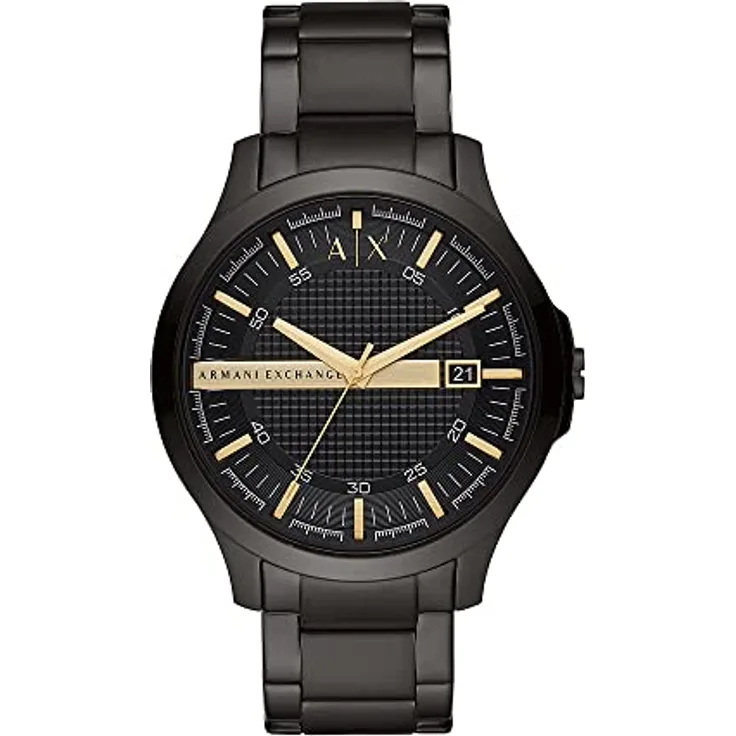 Armani Exchange Herrenuhr , DreizeigerDatumswerk, 46mm Schwarzes Edelstahlgehäuse mit Edelstahlarmband, AX2413