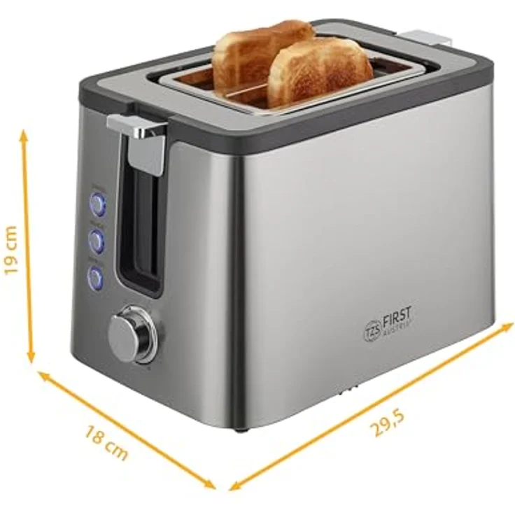 TZS First Austria Toaster | Edelstahl | 2-Scheiben | 6 Bräunungsstufen | Auftau- und Aufwärmfunktion | integrierter Brötchenwärmer | Krümelfach – Bild 3