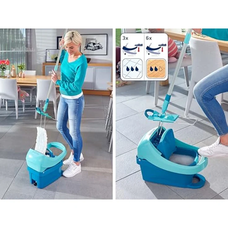 Leifheit Wischmopp Set Wischtuchpresse Profi XL mit Rollen, 42 cm Wischbreite, micro duo Bezug, maschinenwaschbar bis 400×, für alle Hartböden – Bild 6