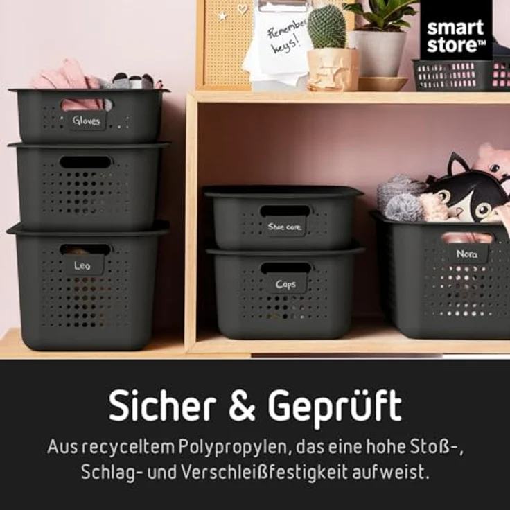 SmartStore 13L Aufbewahrungskorb, recyceltes Plastik, stapelbar, Taupe, L37 x B28 x H20 cm, 10 Jahre Garantie – Bild 4