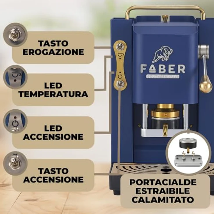 Faber Coffee Machines Faber Pro Deluxe 3.0 Kaffeepadmaschine, Messing mit ESE-Pad Kompatibilität und hygienischem Glassertank – Bild 3