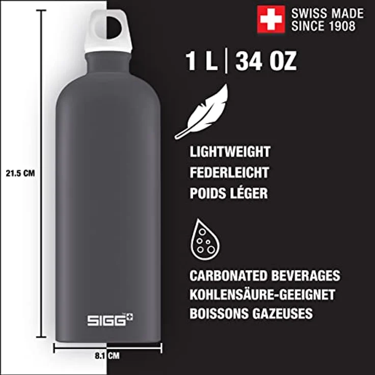 Sigg Lucid Shade Touch, Design Trinkflasche, 1 L, Aluminium, BPA Frei, Schwarz, 1.0 L – Bild 2