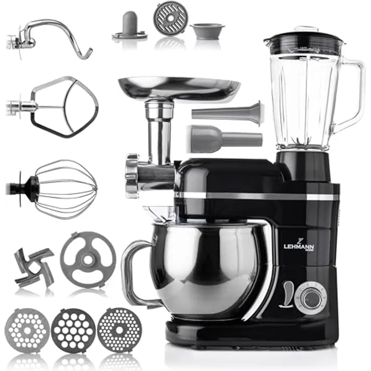 LEHMANN Universal Küchenmaschine 3 in 1 Set | Rührmaschine mit planetarisches Rührsystem und Fleischwolf | 5L Edelstahlschüssel inkl. 1.5L Saftpresse
