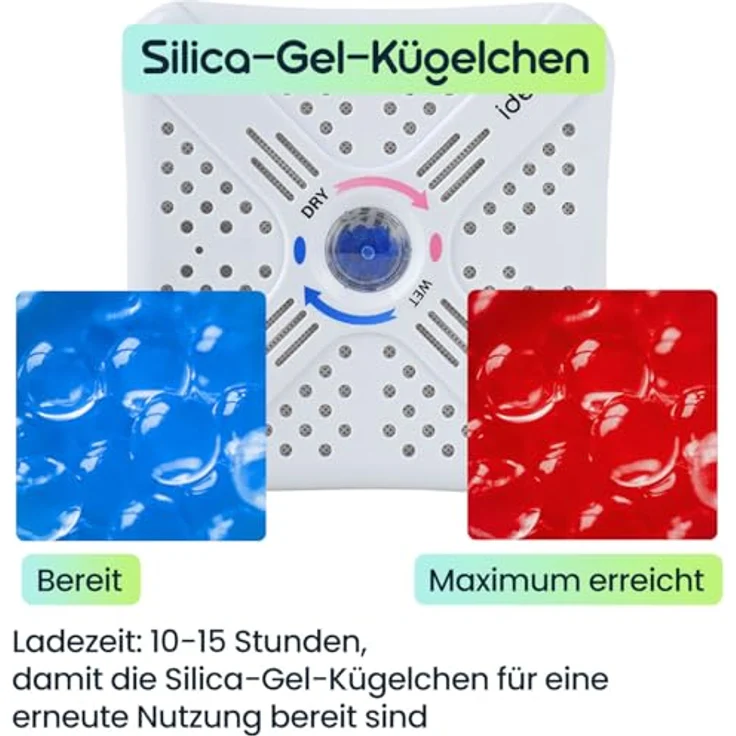 ideoon Super Kompakter Mini Luftentfeuchter, 250ml: Kabellos, Wiederverwendbare Silica Gel Kügelchen, Ideal für Auto, Schrank, Bad, Keller – Bild 4