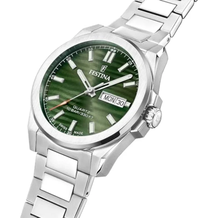 Festina F20073/4 CLASSIQUES ACIER, Herrenuhr mit grünem Zifferblatt und Saphirglas, Swiss Made – Bild 4