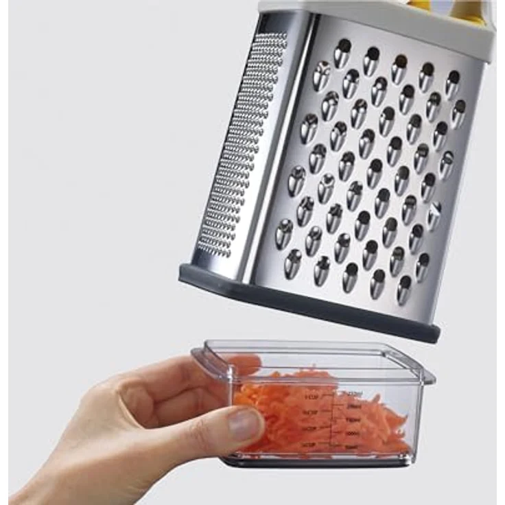 Joseph Joseph Multi-Grip Reibe mit Behälter, Edelstahlklingen zum Schneiden und Raspeln, rutschfest, spülmaschinenfest, grau - Preisvergleich – Bild 2