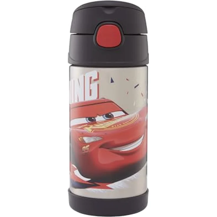 Thermos kids FUNTAINER STRAW BOTTLE DISNEY 0,35 l, Cars, Thermoflasche Kinder aus Edelstahl mit Trinkhalm, 12 h kalt, spülmaschinenfest, dicht ohne Kohlensäure, Disney Flasche für Kita, Schule – Bild 1